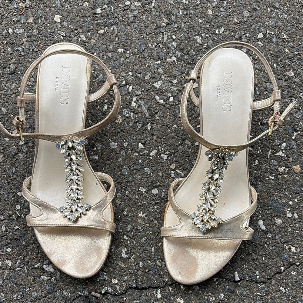David's Bridal Gold Crystal Sandals